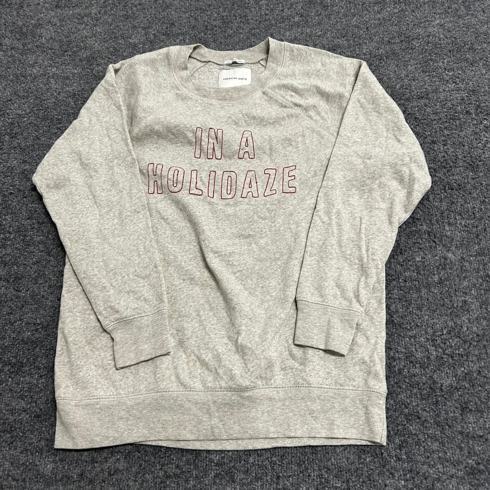 American Eagle Sweatshirt Womens Size S Gray In A Holidaze Graphic Jegging Fit